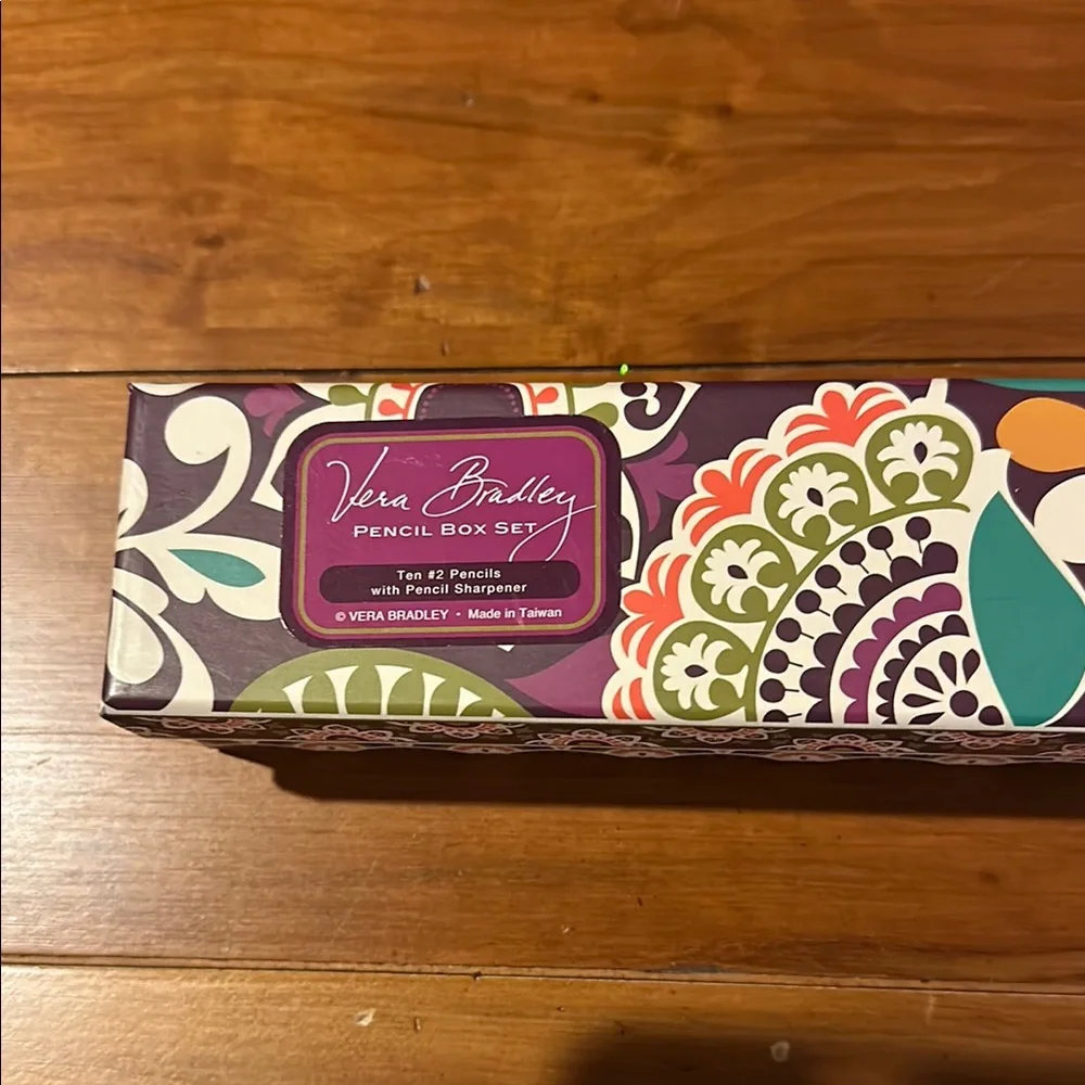 Vera Bradley Pencil box set. 8 of 10 pencils. Box excellent condition.